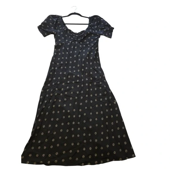 Madewell Size 0 Black Sweetheart Puff-Sleeve‎ Midi Dress New With Tags - Picture 4 of 14